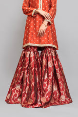 Formal Saffron & Gold Shirt with Red Gharara (3 Piece)