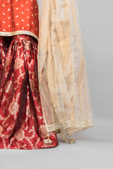 Formal Saffron & Gold Shirt with Red Gharara (3 Piece)