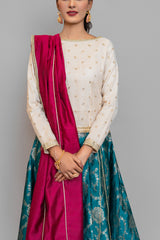 Formal Ivory Choli with Jamawar Lehenga (3 Piece)