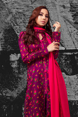 Purple & Pink Floral Cheent Outfit (3 Piece)