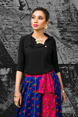 Blue Floral Cheent Flowy Skirt with Black Top (2 Piece)