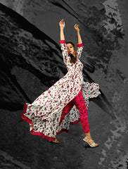 White & Pink Floral Cheent Dress Set (2 Piece)