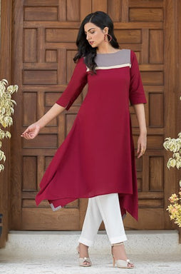 A-line Maroon Shirt With White Pants (2 Piece)