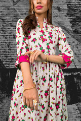 White & Pink Floral Cheent Dress Set (2 Piece)