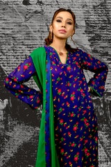 Blue & Green Floral Cheent Outfit (3 Piece)