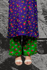 Blue & Green Floral Cheent Outfit (3 Piece)