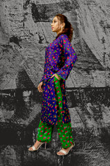 Blue & Green Floral Cheent Outfit (3 Piece)