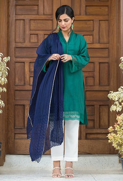 Emerald Green Kurta With Laces Set (3 Piece)