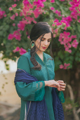 Emerald Green Kurta With Laces Set (3 Piece)