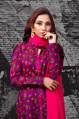 Purple & Pink Floral Cheent Outfit (3 Piece)