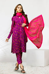 Purple & Pink Floral Cheent Outfit (3 Piece)