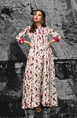 White & Pink Floral Cheent Dress Set (2 Piece)