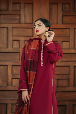 Maroon Kurta With Laces (3 Piece)