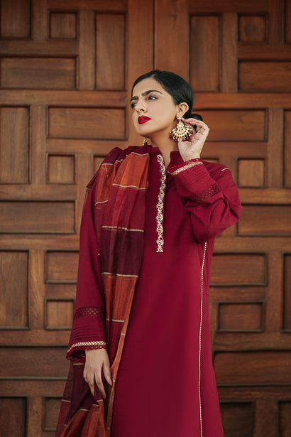 Maroon Kurta With Laces (3 Piece)