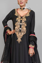 Formal Black Embroidered Shirt with Sharara Pants (3 Piece)
