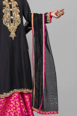Formal Black Embroidered Shirt with Sharara Pants (3 Piece)