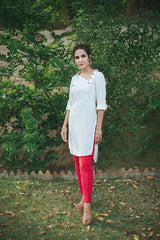 White Side Collar with Red Pants (2 Piece)