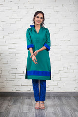 Green with Blue Cotton Shirt NJ-006