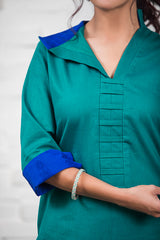 Green with Blue Cotton Shirt NJ-006