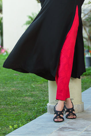 Red Cotton Jacquard Straight Pants NZ-003