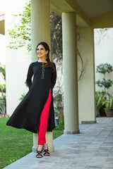 Front Slit Black with Red Accent Shirt NZ-003