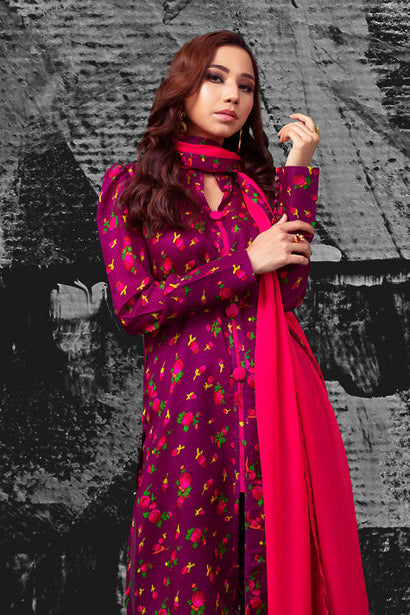 Purple & Pink Floral Cheent Outfit (3 Piece)