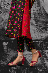 Black Floral Straight Pants NRN-006