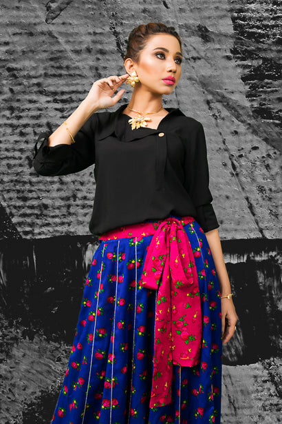 Black Off-collar Linen Top NRN-011