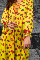 Yellow Floral Cheent Dress Set (2 Piece)