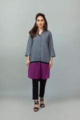 Charcoal Grey Colour-blocked Shirt NR-003