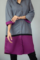 Charcoal Grey Colour-blocked Shirt NR-003