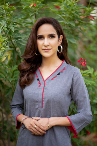 Grey with Red Detail Shirt NS-009