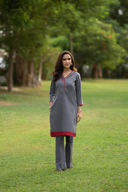 Grey with Red Detail Shirt NS-009