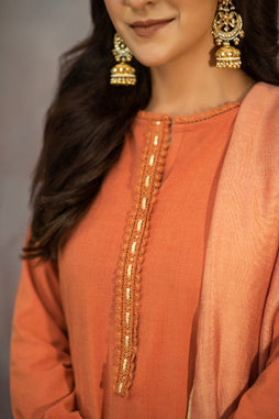 Rustic Orange Lace and Gota Shirt NQ-003