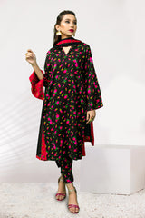 Black with Red Floral Cheent Outfit (3 Piece)